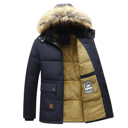 New Men Winter Parka Fleece Lined Thick Warm Hood ed Fur Collar Coat