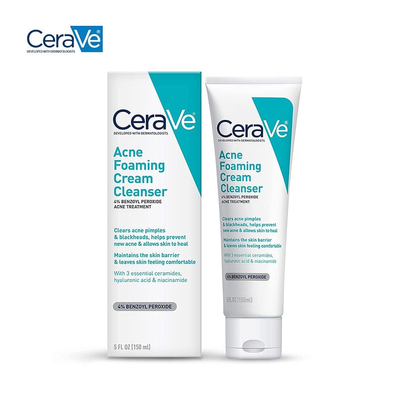 150ml CeraVe Acne Foaming Cream Cleanser Acne Treatment Face Wash Hyaluronic Acid Niacinamide Cream to Foam Formula